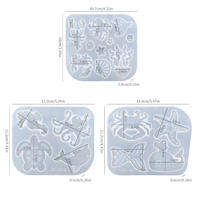 3pcs Marine Creature Pendant Resin Mold