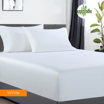 400 thread count bamboo cotton 1 fitted sheet with 2 pillowcases king single white-#product_category#-Home Living Store
