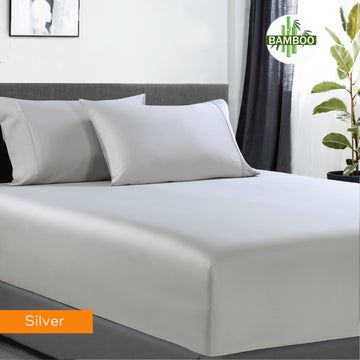 400 thread count bamboo cotton 1 fitted sheet with 2 pillowcases single silver-#product_category#-Home Living Store