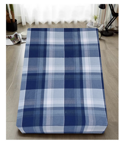 4x Queen Luxury 100% Cotton Flannelette Fitted Bed Sheet - Blue Check Print-#product_category#-Home Living Store