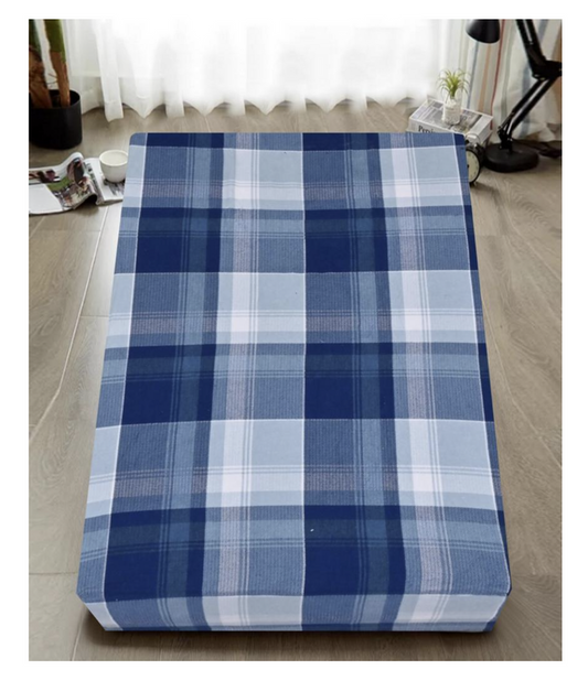 4x Queen Luxury 100% Cotton Flannelette Fitted Bed Sheet - Blue Check Print-#product_category#-Home Living Store