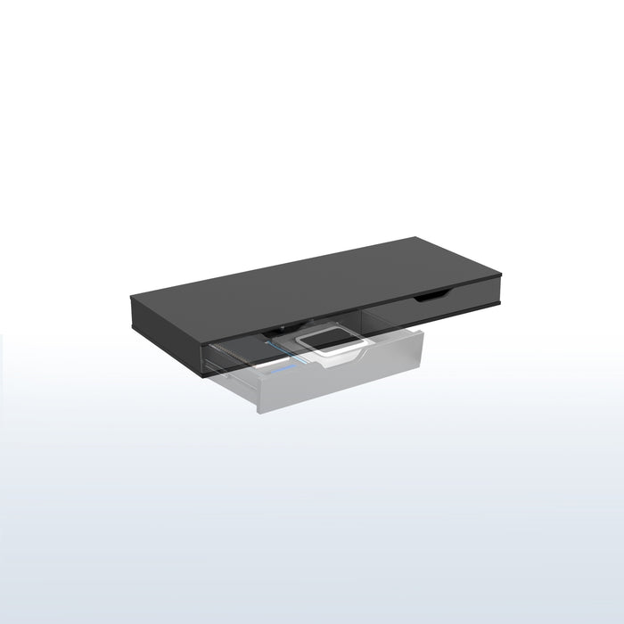 Black desk with a drawers on a white background