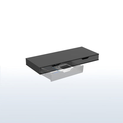 Black desk with a drawers on a white background