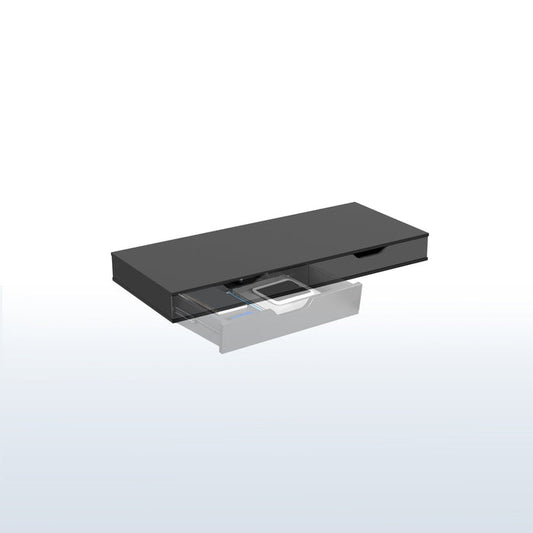 Black desk with a drawers on a white background