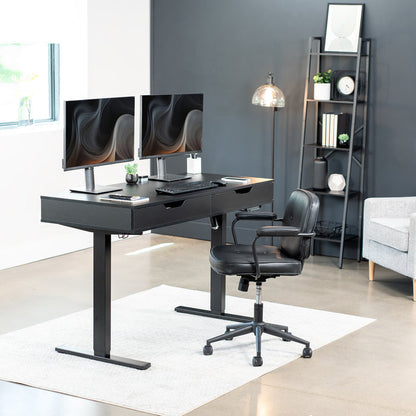 Black shelf with a drawer in a modern office.