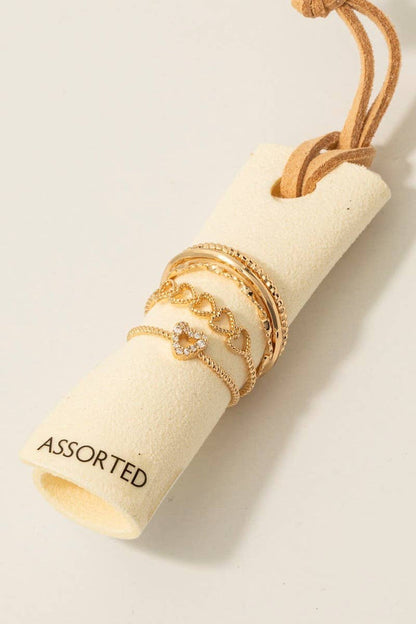 5Pc Mixed Heart Band Rings Set