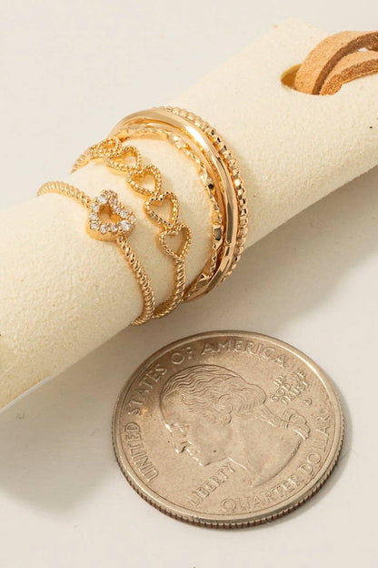 5Pc Mixed Heart Band Rings Set