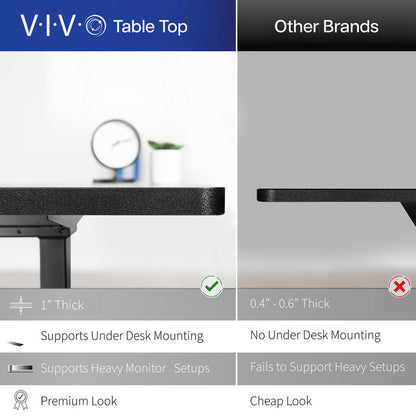 Comparison chart between VIVO table tops and other brands, highlighting features and differences.