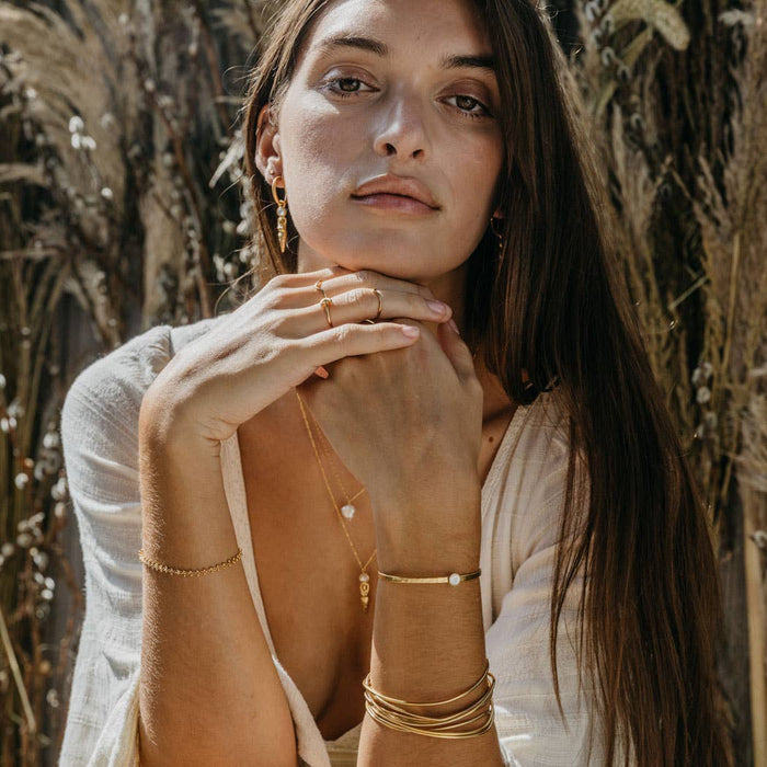 6mm Moonstone Hammered Cuff Bracelet