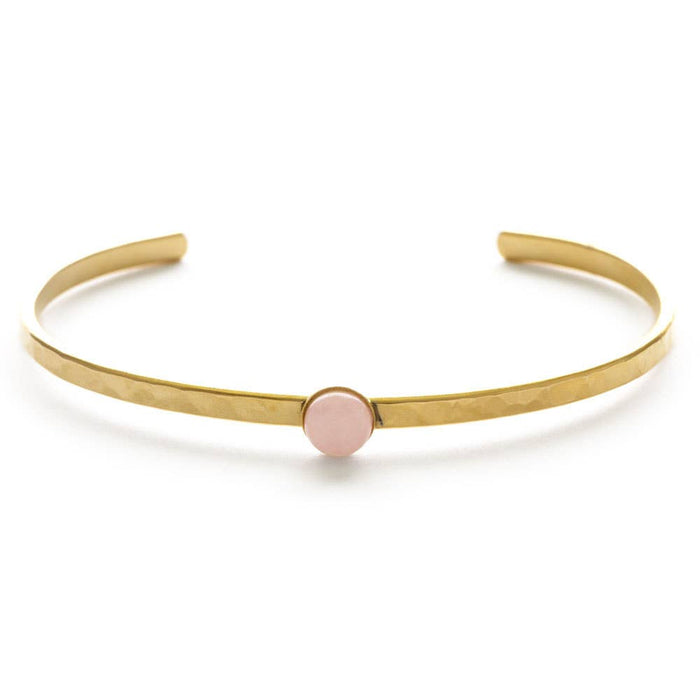 6mm Rose Quartz Hammered Cuff Bracelet