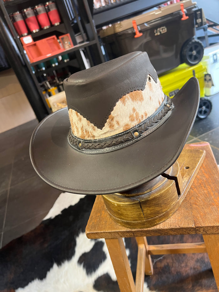 Genuine Leather Cowhide Brown Cowboy Hat