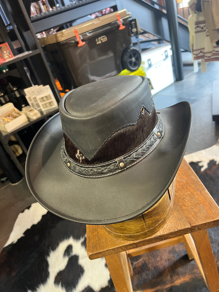 Genuine Leather Black Cowhide Cowboy Hat