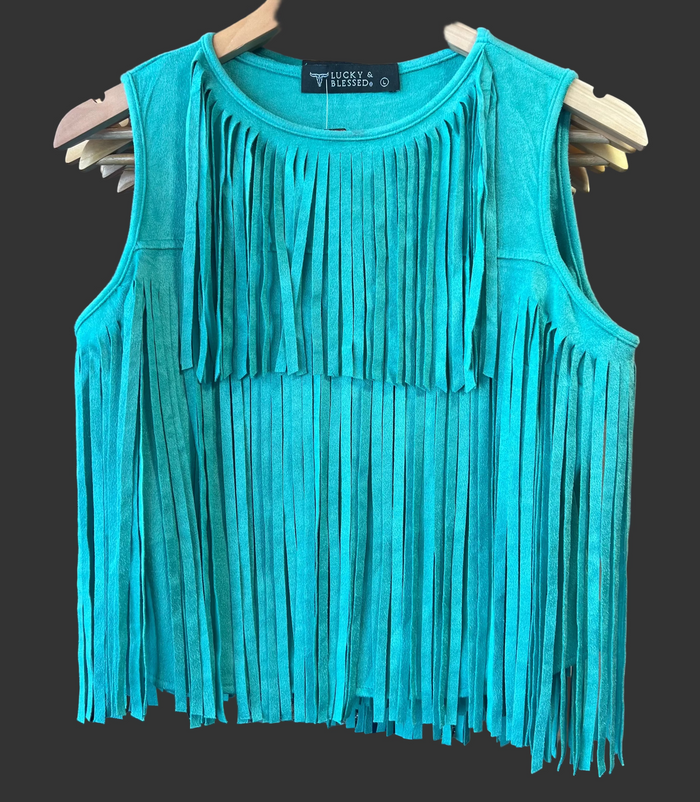 Lucky & Blessed Fringe Turquoise Top