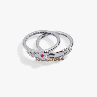 A Court of Thorns and Roses 'Keep Reaching Out Your Hand' Nesta & Cassian Ring Set of 2