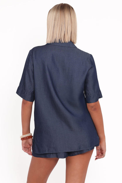 Petal and Pup USA BOTTOMS Aaliyah Chambray Shorts - Dark Wash