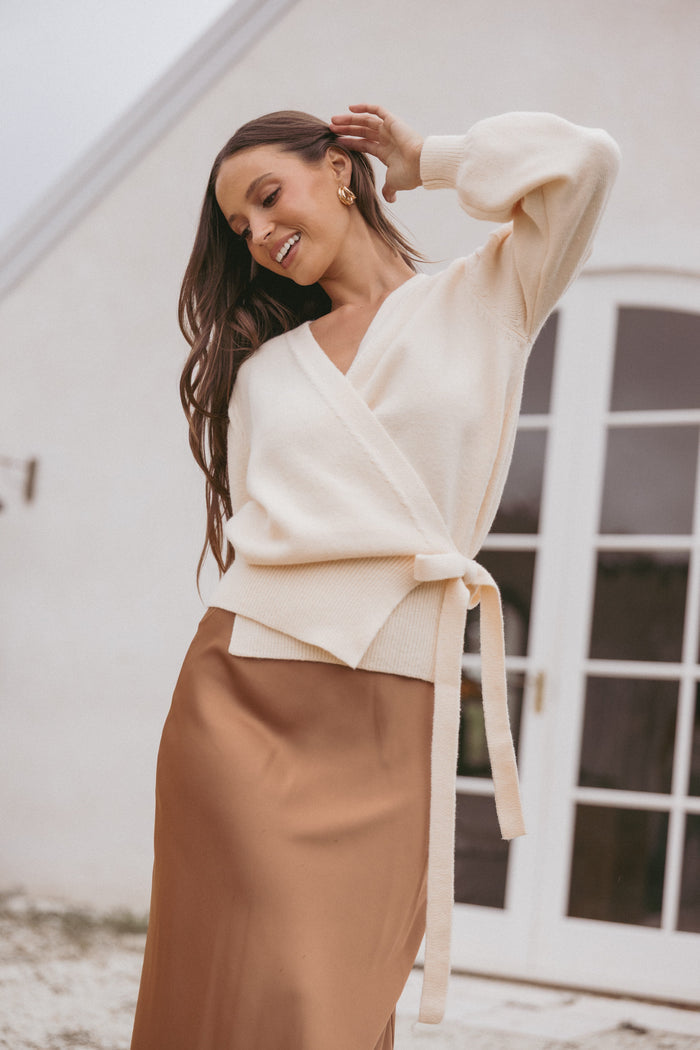 Petal and Pup USA KNITWEAR Abbey Ballet Wrap Cardigan - Cream