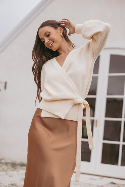Petal and Pup USA KNITWEAR Abbey Ballet Wrap Cardigan - Cream
