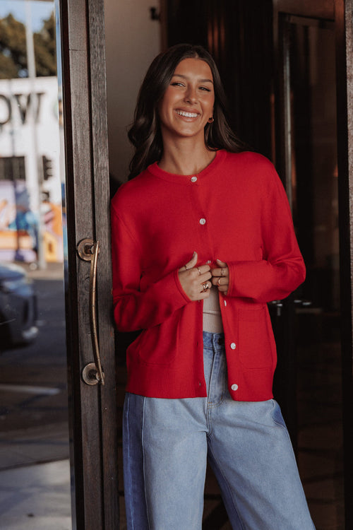 Petal and Pup USA KNITWEAR Abner Cardigan - Red