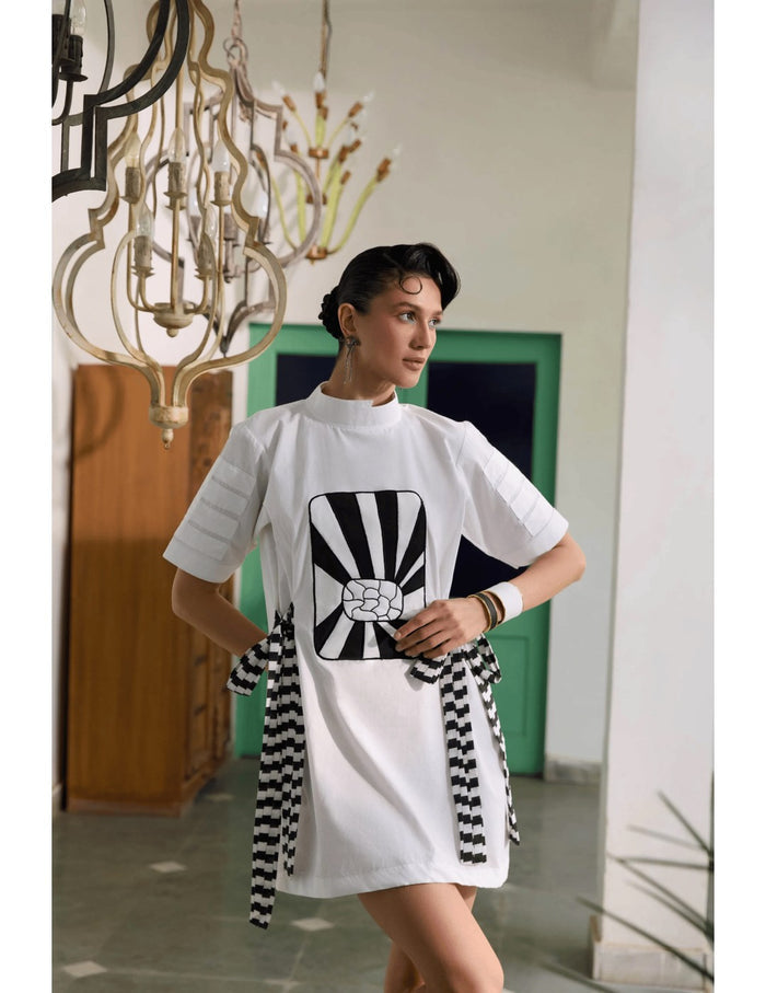 Abstract White Tunic Dress