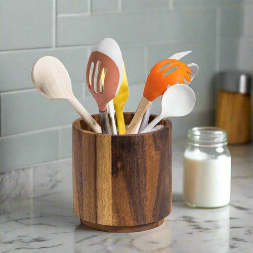 Acacia Wood Rotating Lazy Susan Utensil Holder [Online Only]