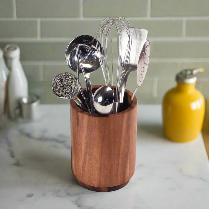 Acacia Wood Rotating Lazy Susan Utensil Holder [Online Only]