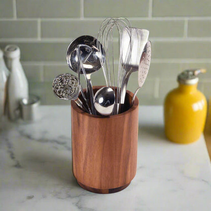 Acacia Wood Rotating Lazy Susan Utensil Holder [Online Only]