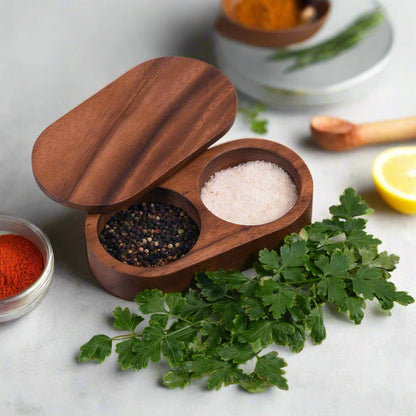Acacia Wood Salt & Pepper Pinch Pot with Cover [Online Only]
