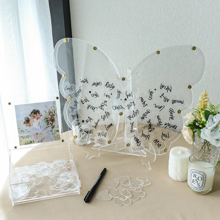 Acrylic Clear Butterfly Guest Wish Drop Frame for Wedding or Quinceanera - Guest Book Alternative