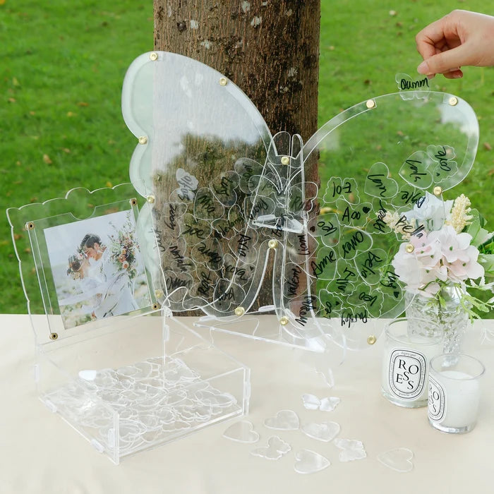 Acrylic Clear Butterfly Guest Wish Drop Frame for Wedding or Quinceanera - Guest Book Alternative