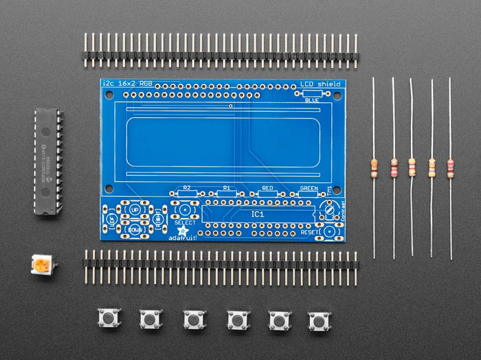 Adafruit I2C Controlled + Keypad Shield Kit for 16x2 LCD by Adafruit - The Pi Hut