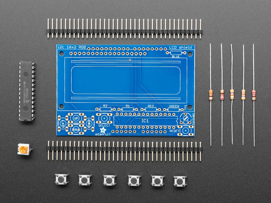 Adafruit I2C Controlled + Keypad Shield Kit for 16x2 LCD by Adafruit - The Pi Hut