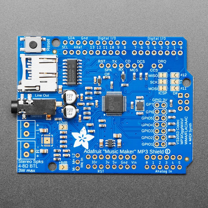 Adafruit "Music Maker" MP3 Shield for Arduino (MP3/Ogg/WAV...) by Adafruit - The Pi Hut