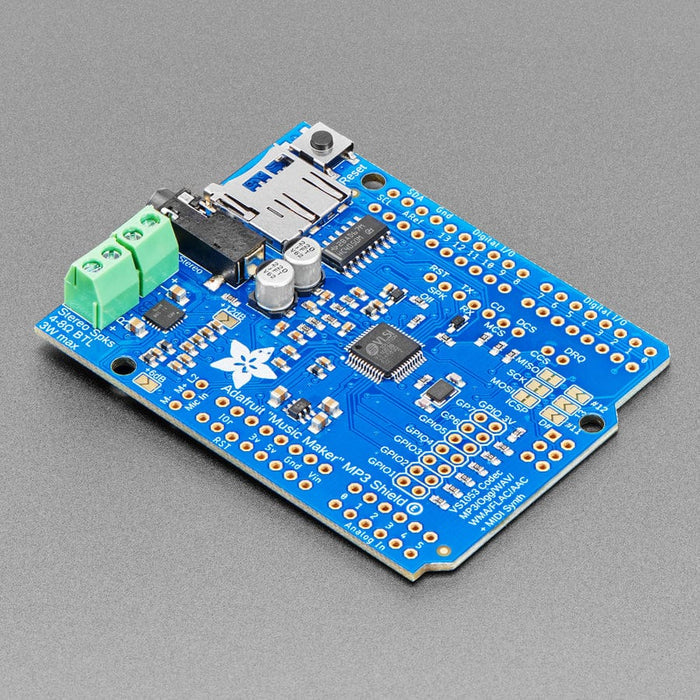 Adafruit "Music Maker" MP3 Shield for Arduino with 3W Stereo Amp (v1.0) by Adafruit - The Pi Hut