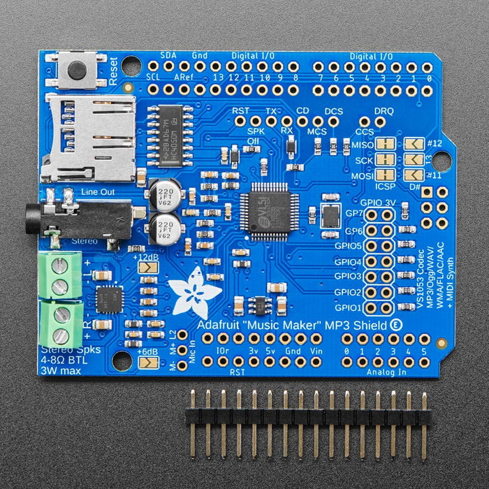 Adafruit "Music Maker" MP3 Shield for Arduino with 3W Stereo Amp (v1.0) by Adafruit - The Pi Hut