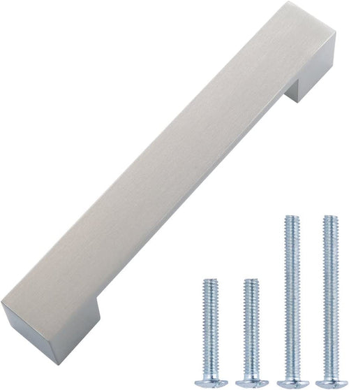 AmazonBasics Short Modern Cabinet Handle, 6.38 Length 5 Hole Center Satin Nickel 10-Pack