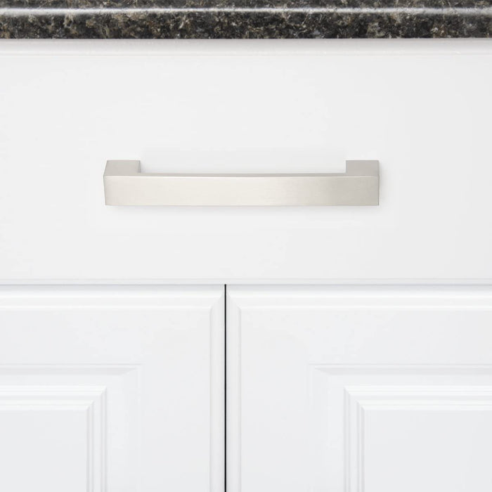AmazonBasics Short Modern Cabinet Handle Drawer Pull 7.68in Length 6.3in Hole Center Satin Nickel 10Pack