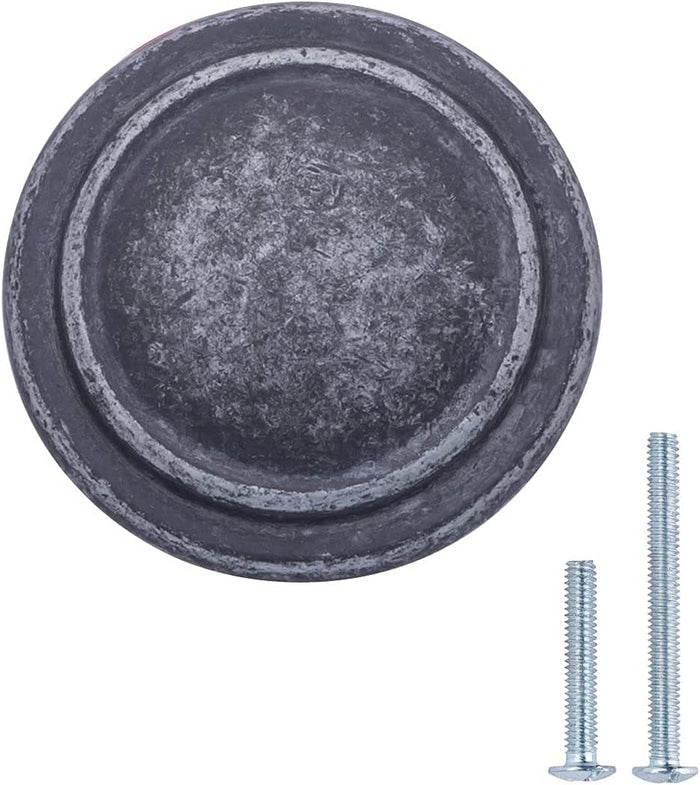 AmazonBasics Straight Top Ring Cabinet Knob 1.25in Diameter Antique Silver 10Pack