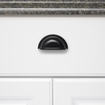 AmazonBasics Traditional Bin Cup Drawer Pull 3.69in Length 3in Hole Center Flat Black 10Pack