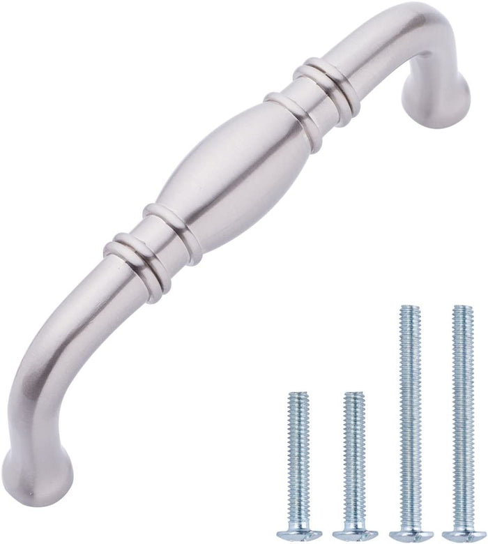 AmazonBasics Traditional Cabinet Handle 3.71 Length 3 Hole Center Satin Nickel 10-Pack