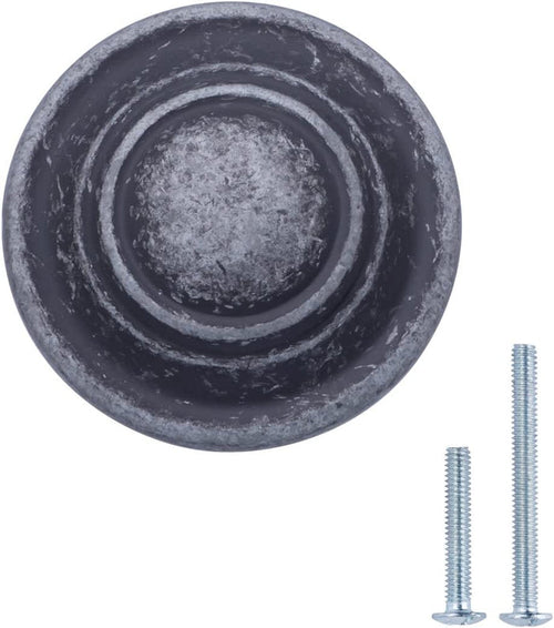 AmazonBasics Traditional Top Ring Cabinet Knob 1.25in Diameter Antique Silver 10Pack