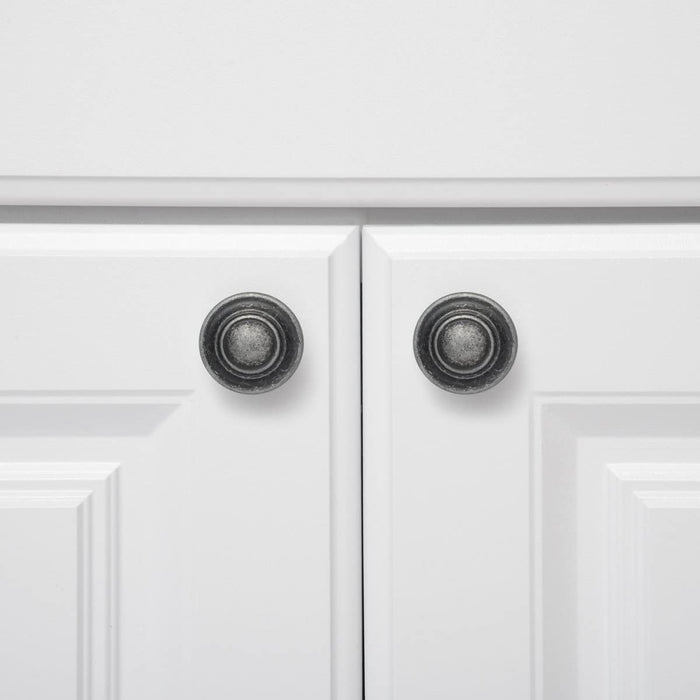 AmazonBasics Traditional Top Ring Cabinet Knob 1.25in Diameter Antique Silver 10Pack