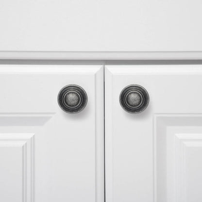 AmazonBasics Traditional Top Ring Cabinet Knob 1.25in Diameter Antique Silver 10Pack