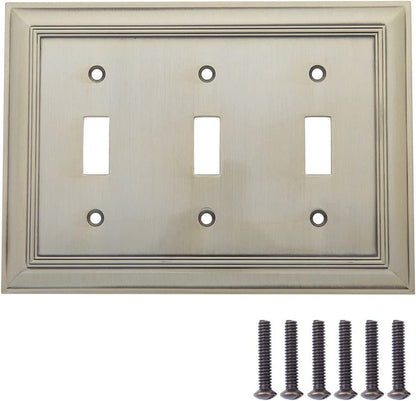 AmazonBasics Triple Toggle Wall Plate Antique Brass 1Pack