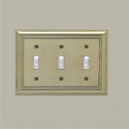 AmazonBasics Triple Toggle Wall Plate Antique Brass 1Pack