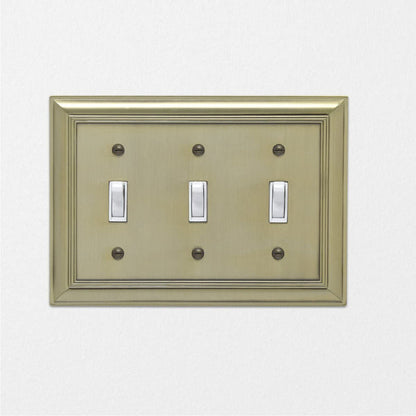 AmazonBasics Triple Toggle Wall Plate Antique Brass 1Pack