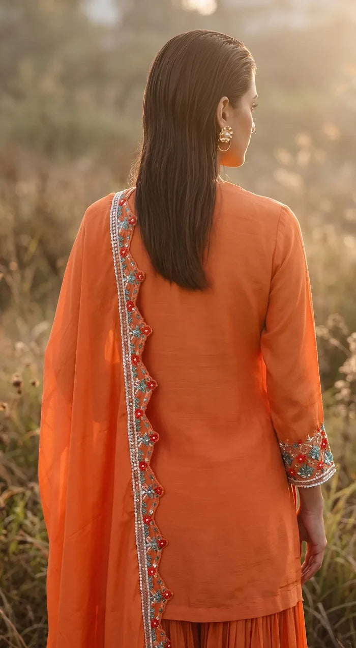 Amber Phulkari Sharara Set