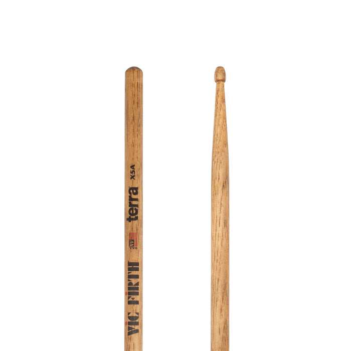 The butt and tip of the American Classic® X5AT Terra Series Drumsticks, Wood Tip