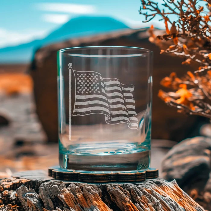 American Flag Old Fashioned Glass