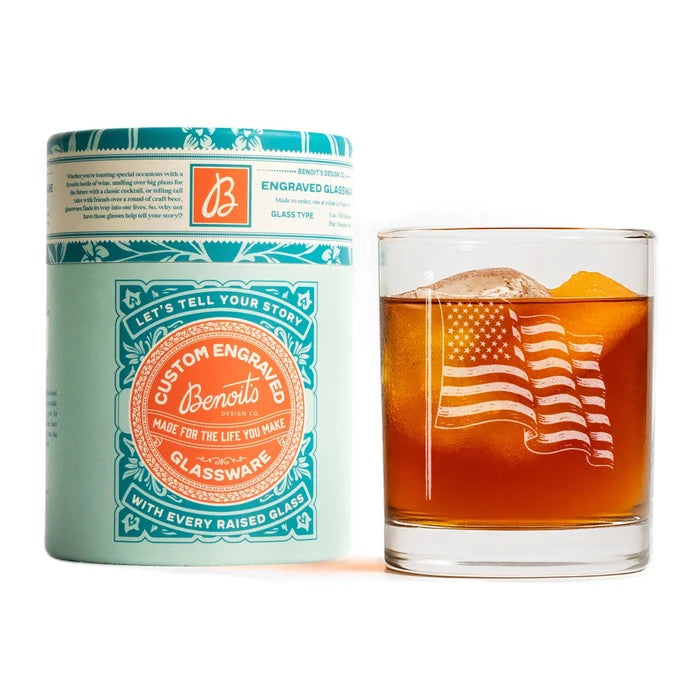 American Flag Old Fashioned Glass