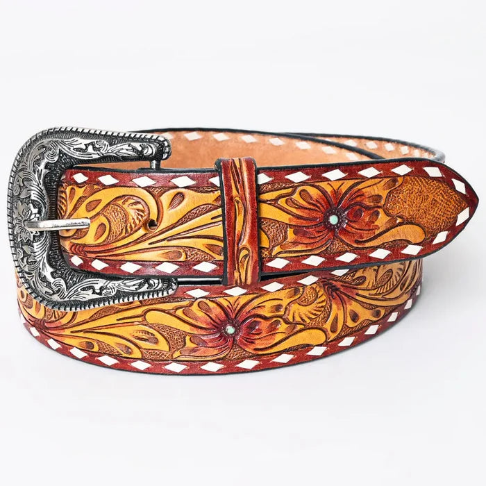 American Hand Tooled Leather Western Belt